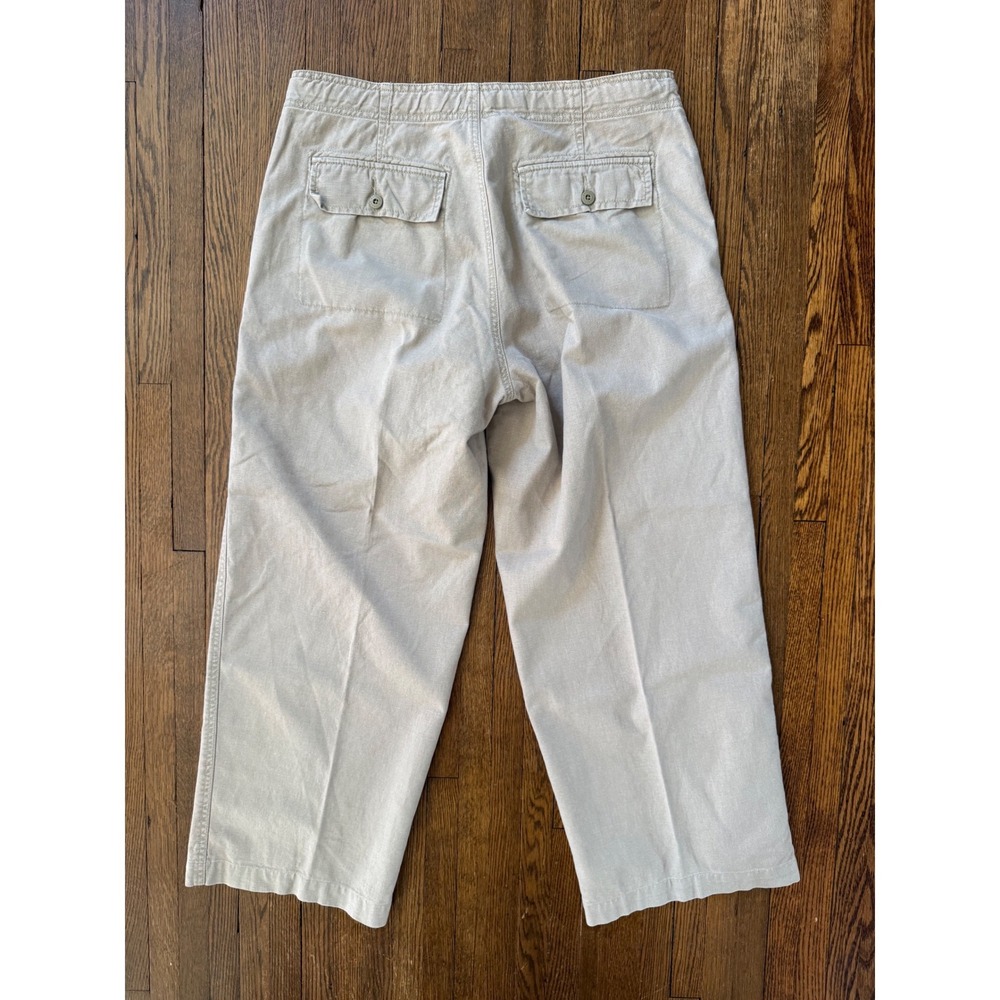 Express Linen Cotton Blend Wide Leg Drawstring Pants Tan Beige Womens Medium - Picture 4 of 8